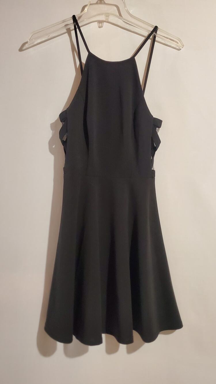 City Triangles Mesh Criss Cross Side Panel Halter Skater Mini Dress Size 0 LBD